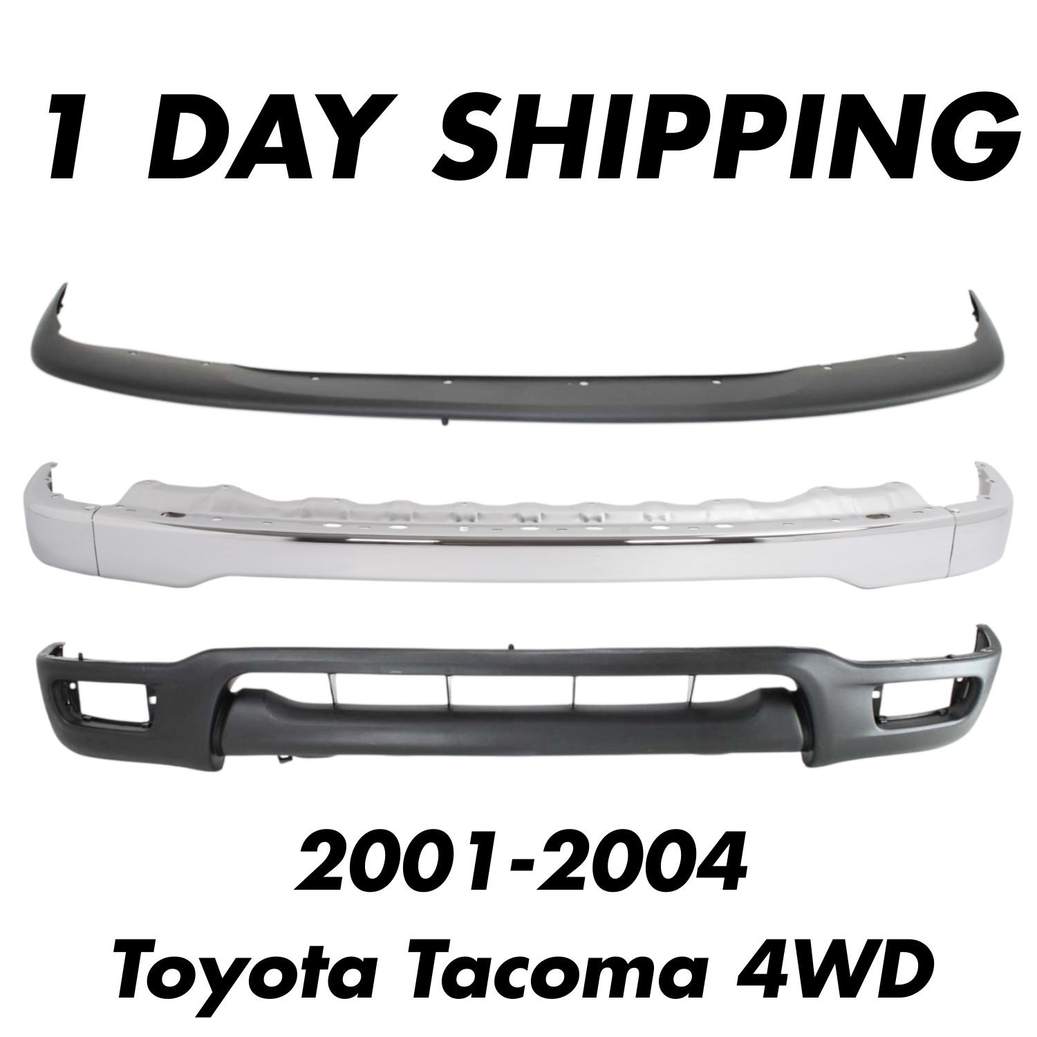 Front Chrome Bumper + Upper Cover + Valance For 2001-2004 Toyota Tacoma 4WD