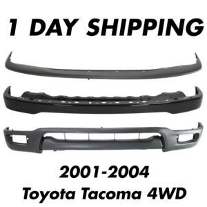 Front Black Bumper + Upper Cover + Lower Valance For 2001-2004 Toyota Tacoma 4WD