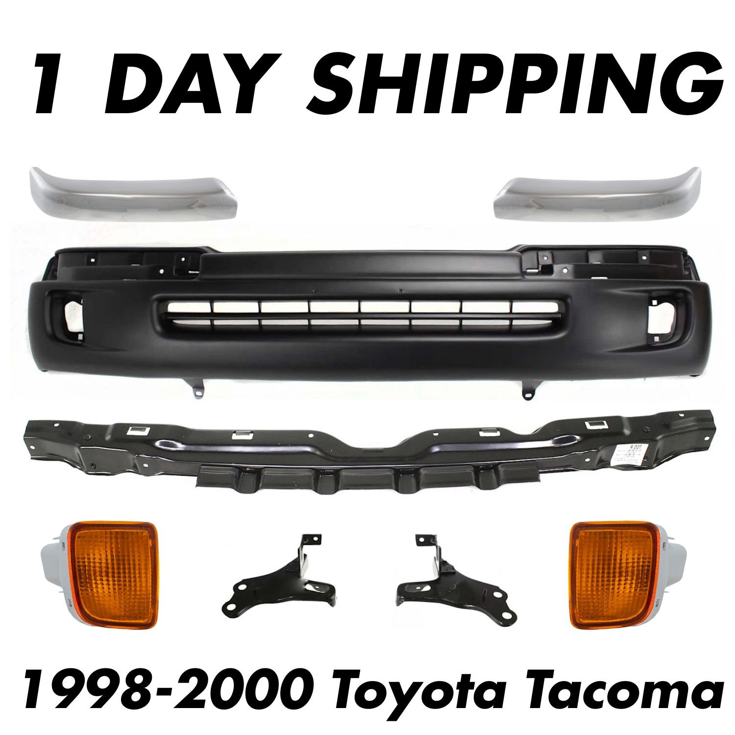 Front Bumper Cover Kit + End Caps + Signal Lights For 1998-2000 Toyota Tacoma