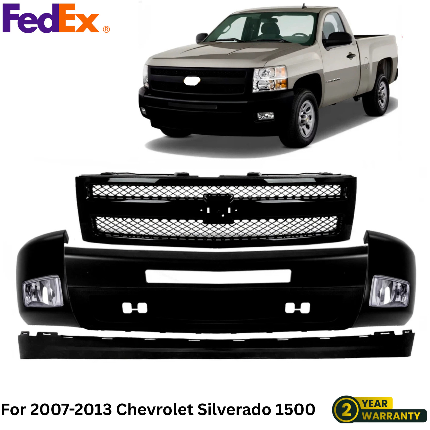 Front Bumper & Grille Assembly Primed Kit For 2007-2013 Chevrolet Silverado 1500