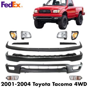 Front Bumper Primed Kit + Headlight Assembly Kit For 2001-2004 Toyota Tacoma 4WD