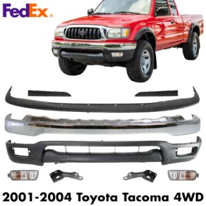 Front Chrome Bumper + Brackets + Signal Lights For 2001-2004 Toyota Tacoma 4WD