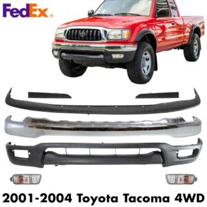 Front Bumper Chrome Steel Kit + Signal Lights For 2001-2004 Toyota Tacoma 4WD
