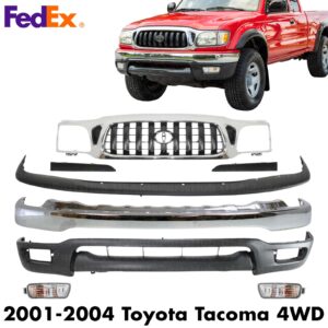 Front Bumper Chrome + Grille + Signal Lights For 2001-2004 Toyota Tacoma 4WD
