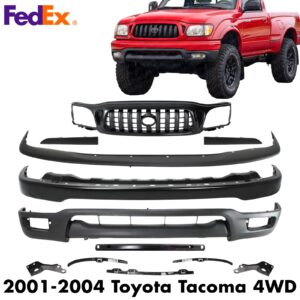 Front Bumper Primed Kit + Grille + Brackets Set For 2001-2004 Toyota Tacoma 4WD