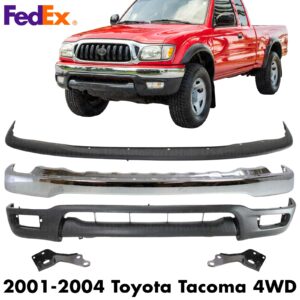 Front Bumper Chrome Steel Kit With Brackets For 2001-2004 Toyota Tacoma 4WD RWD