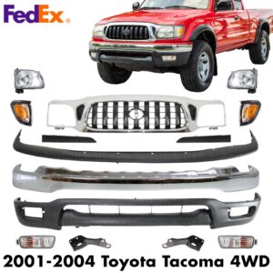 Front Chrome Bumper + Grille Assembly Kit For 2001-2004 Toyota Tacoma 4WD