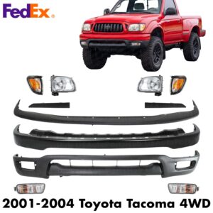 New Primed Bumper Kit + Headlights Assembly Kit For 2001-2004 Toyota Tacoma 4WD