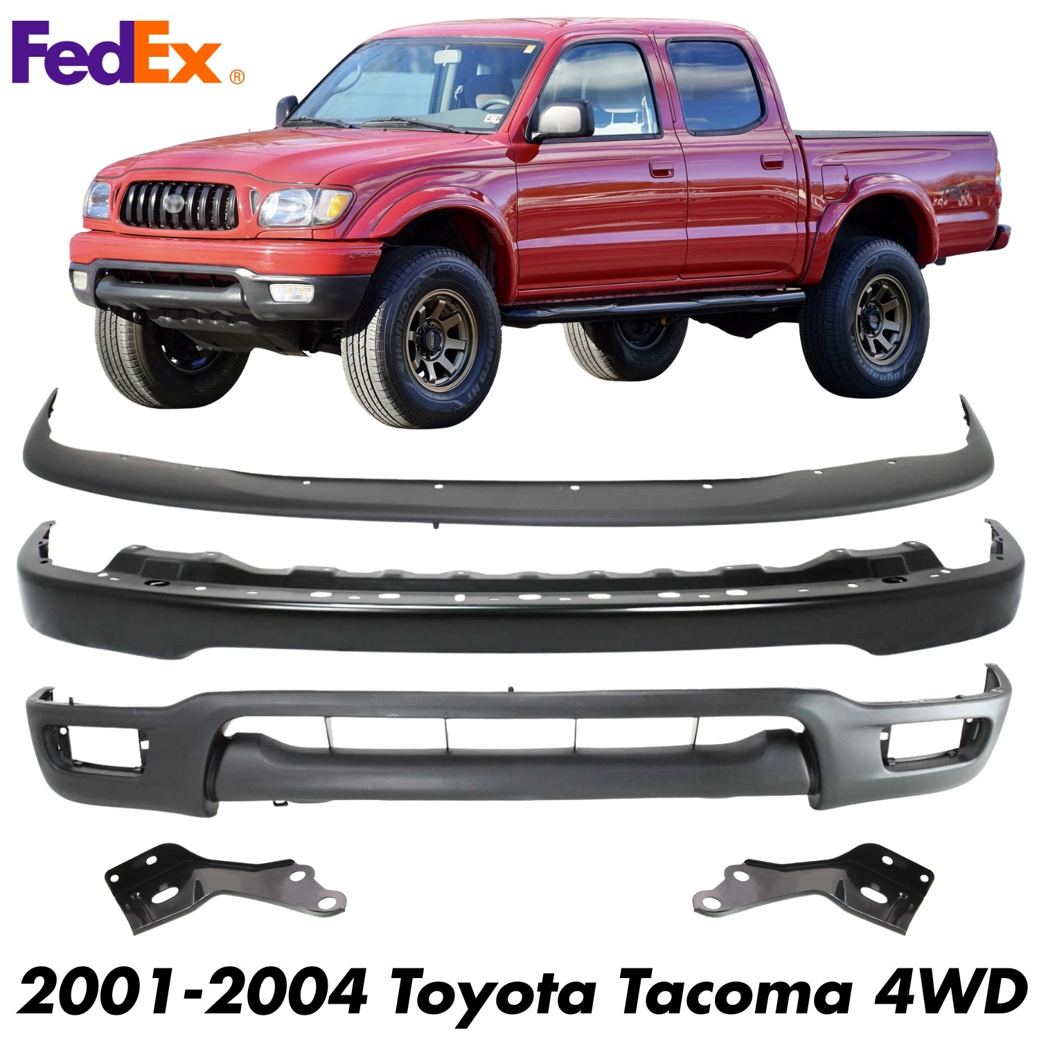 Front Bumper Primed Kit With Brackets For 2001-2004 Toyota Tacoma 4WD
