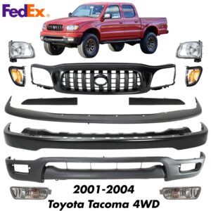 Front Bumper Primed Kit + Headlight Assembly Kit For 2001-2004 Toyota Tacoma 4WD