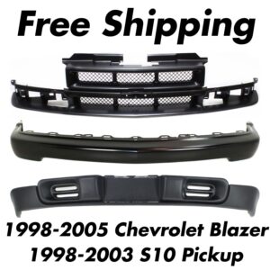 Front Bumper Primed + Grille + Valance For 1998-2003 Chevrolet Blazer S10 Pickup