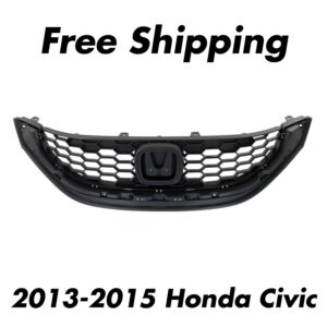 Front Upper Grille Assembly Textured Black For 2013-2015 Honda Civic Sedan