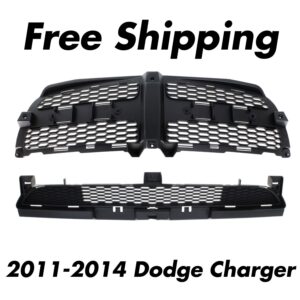 Front Bumper Upper and Lower Grille Textured Plastic For 2011-2014 Dodge Charger